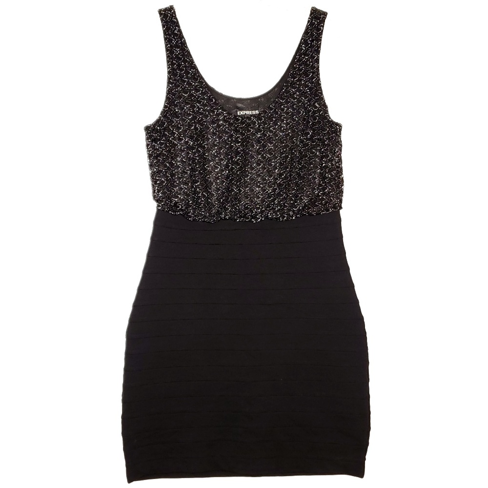 Express Black Sequin Tank Bodycon Dress
